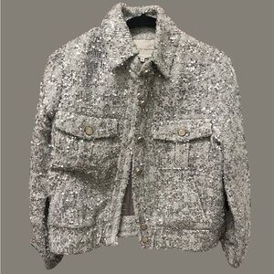 English Factory Silver Sequin Bomber Jacket